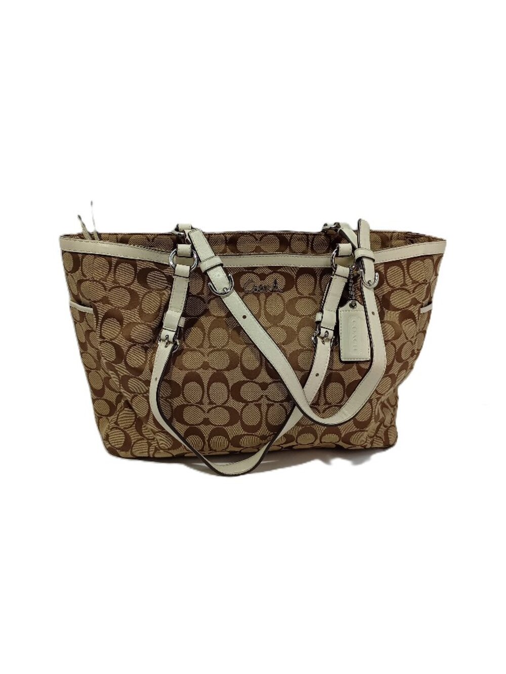 Coach Gallery Signature East West Tote F17726 Brown Tan Monogram Shoulder Bag